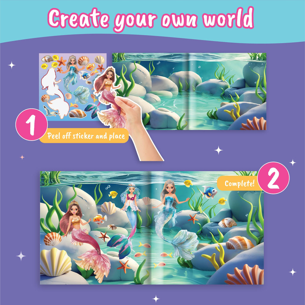 BSCOOL Mermaid Kingdom Reusable Sticker Book for Girls Ages 4-6 | Over 100 Stickers | Portable Travel Activity
