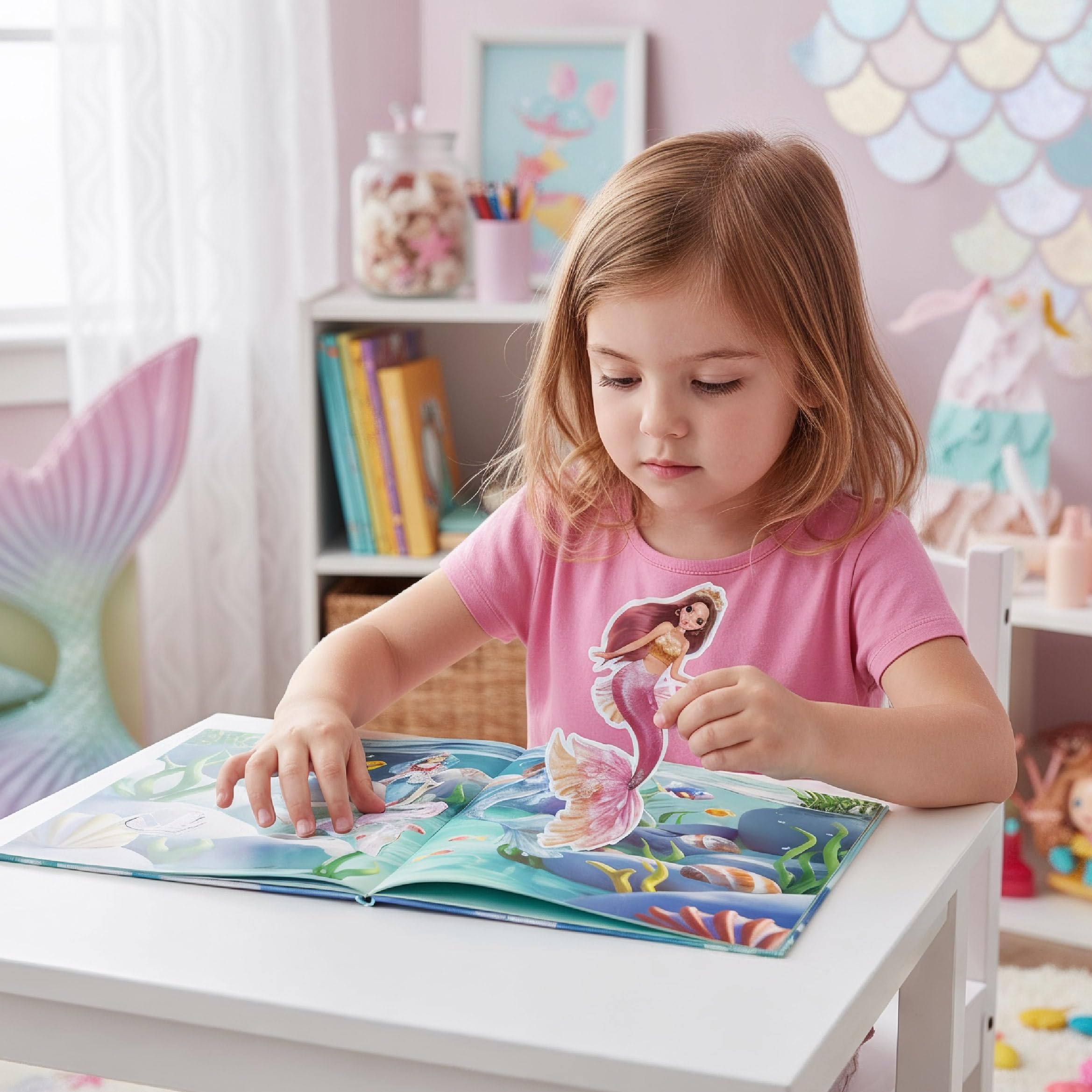 BSCOOL Mermaid Kingdom Reusable Sticker Book for Girls Ages 4-6 | Over 100 Stickers | Portable Travel Activity