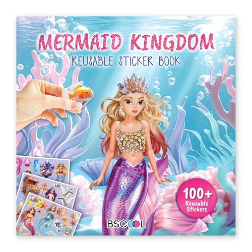 BSCOOL Mermaid Kingdom Reusable Sticker Book for Girls Ages 4-6 | Over 100 Stickers | Portable Travel Activity