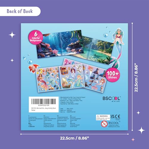BSCOOL Mermaid Kingdom Reusable Sticker Book for Girls Ages 4-6 | Over 100 Stickers | Portable Travel Activity