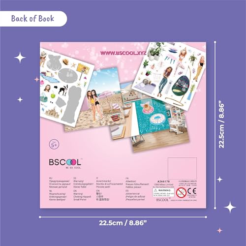 BSCOOL Sticker Activity Book for Toddlers - 100+ Fashion Stickers, 12 Glam Scenes, Ages 4-10, Travel Essential