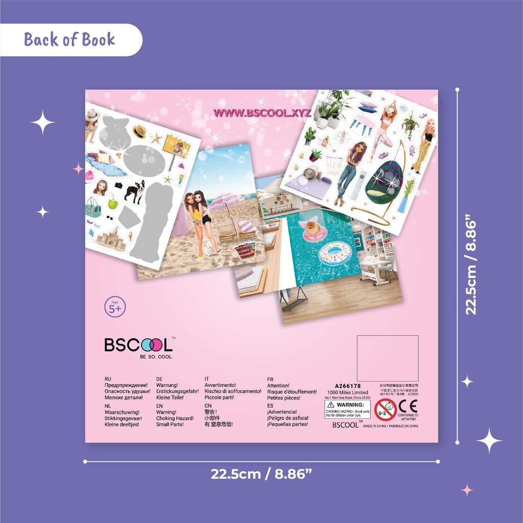 BSCOOL Sticker Activity Book for Toddlers - 100+ Fashion Stickers, 12 Glam Scenes, Ages 4-10, Travel Essential