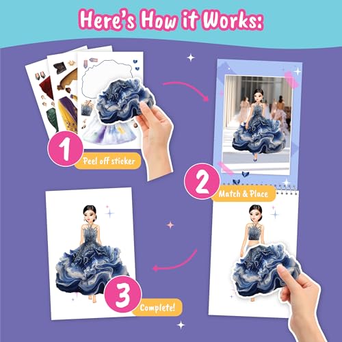 BSCOOL Sticker Dress Up Book - Glamour Theme: 100+ Stickers & Design Guides for Kids Ages 5+