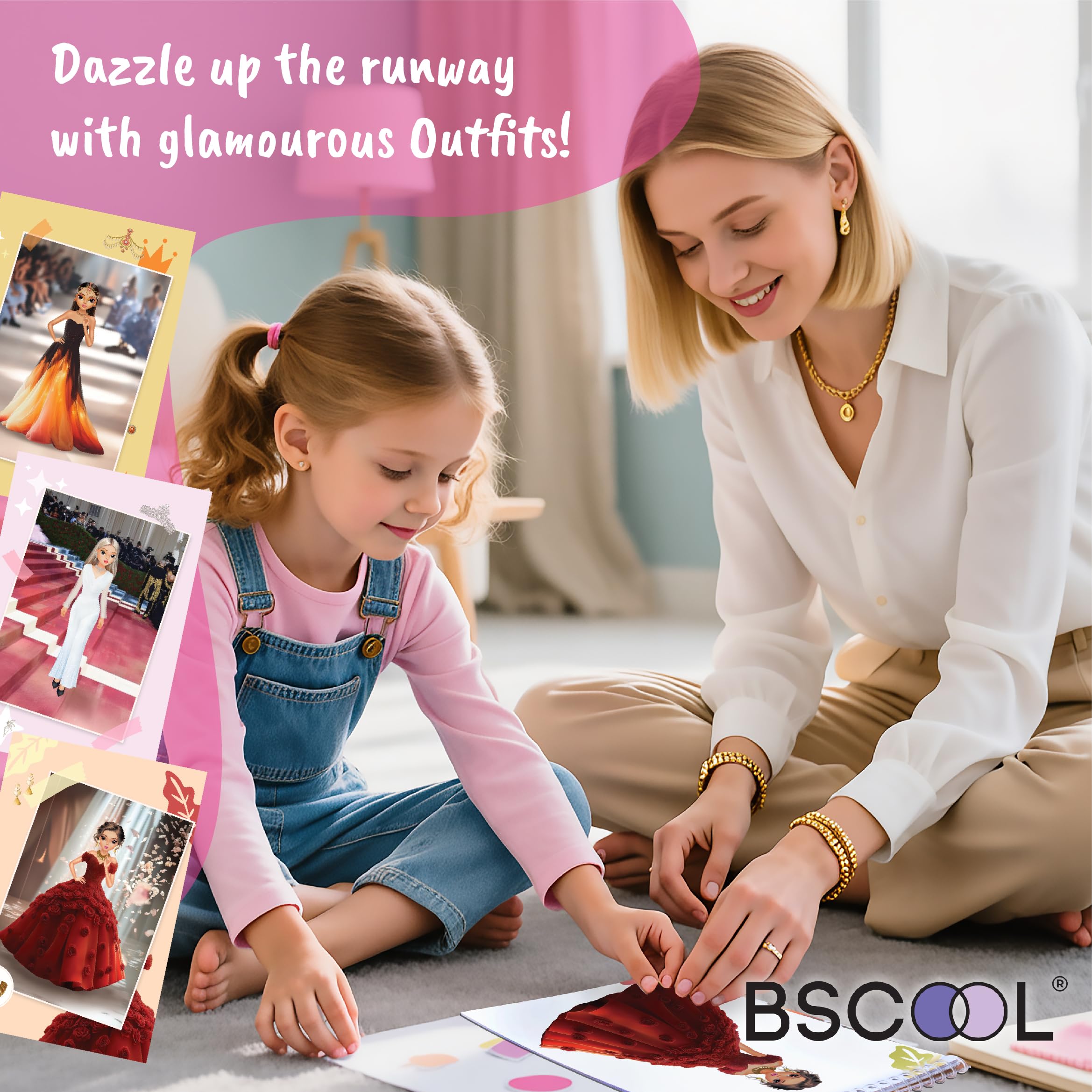 BSCOOL Sticker Dress Up Book - Glamour Theme: 100+ Stickers & Design Guides for Kids Ages 5+