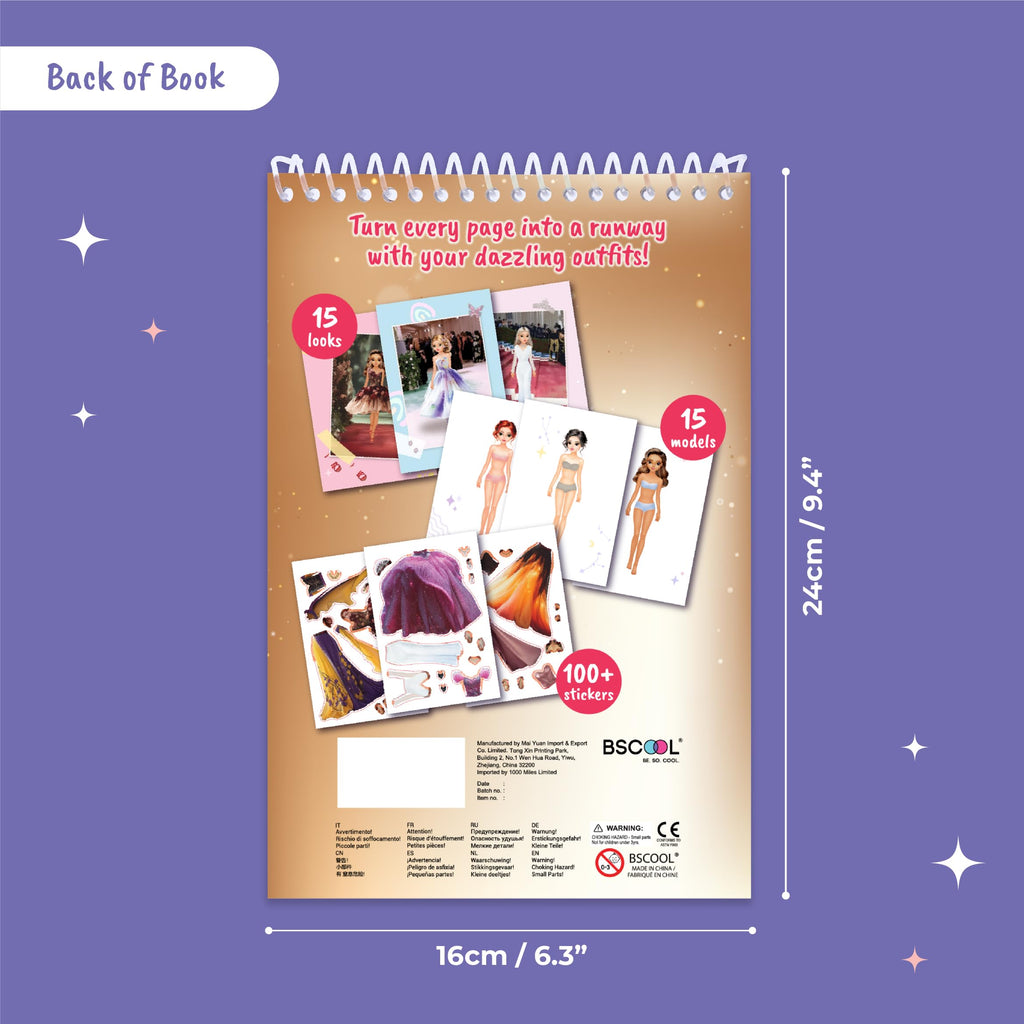 BSCOOL Sticker Dress Up Book - Glamour Theme: 100+ Stickers & Design Guides for Kids Ages 5+
