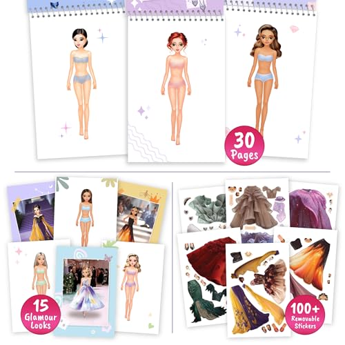 BSCOOL Sticker Dress Up Book - Glamour Theme: 100+ Stickers & Design Guides for Kids Ages 5+