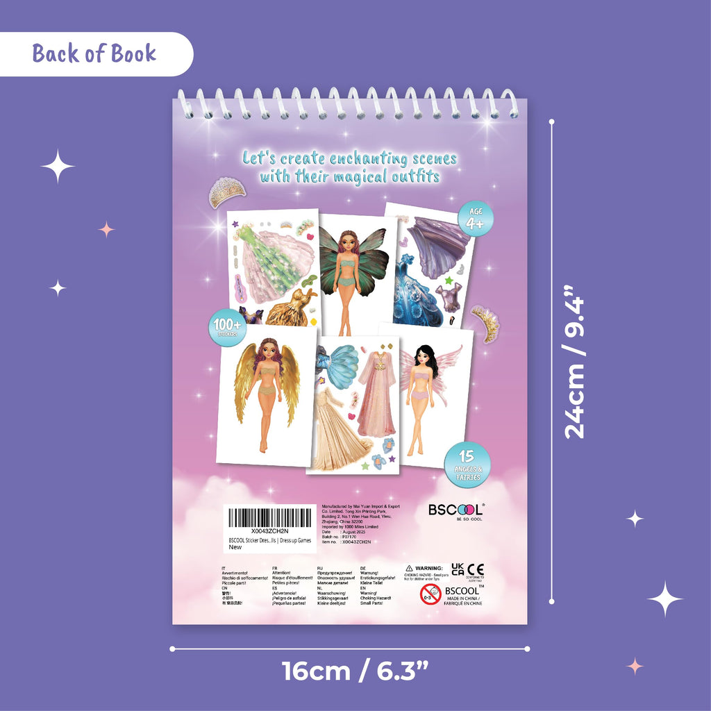 BSCOOL Sticker Dress Up Fairies and Angels – Fashion Activity Book with 100+ Stickers for Kids Ages 5+