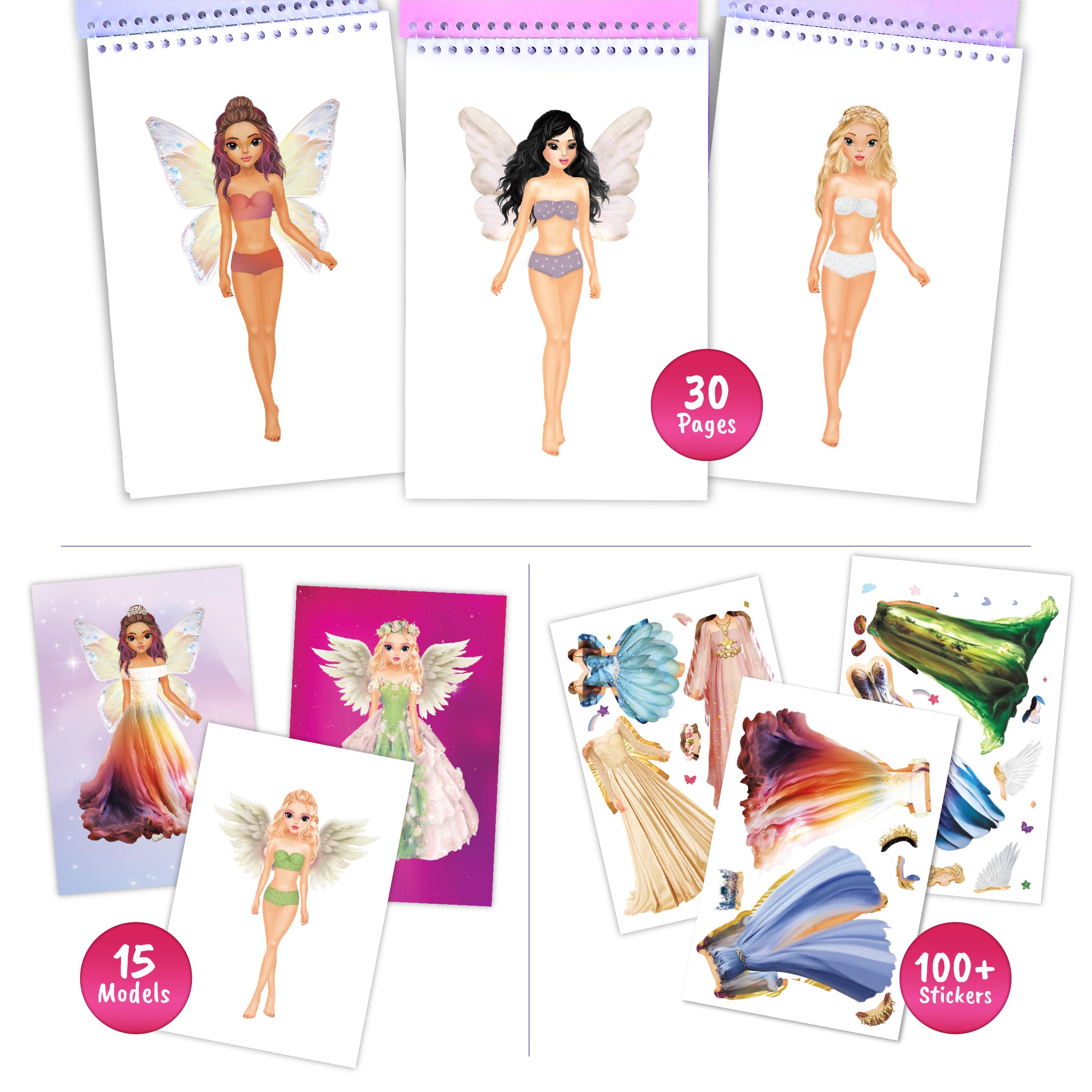 BSCOOL Sticker Dress Up Fairies and Angels – Fashion Activity Book with 100+ Stickers for Kids Ages 5+