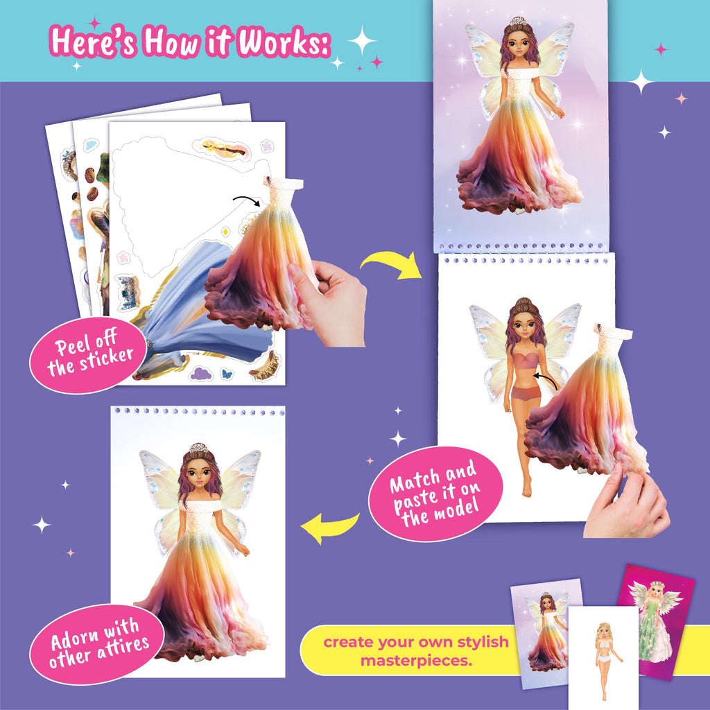 BSCOOL Sticker Dress Up Fairies and Angels – Fashion Activity Book with 100+ Stickers for Kids Ages 5+