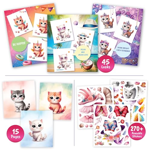 BSCOOL Sticker Dress Up Kitten - Kids Activity and Sticker Book with 270+ Reusable Stickers for Ages 5-8