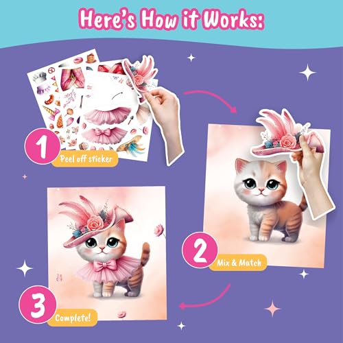 BSCOOL Sticker Dress Up Kitten - Kids Activity and Sticker Book with 270+ Reusable Stickers for Ages 5-8