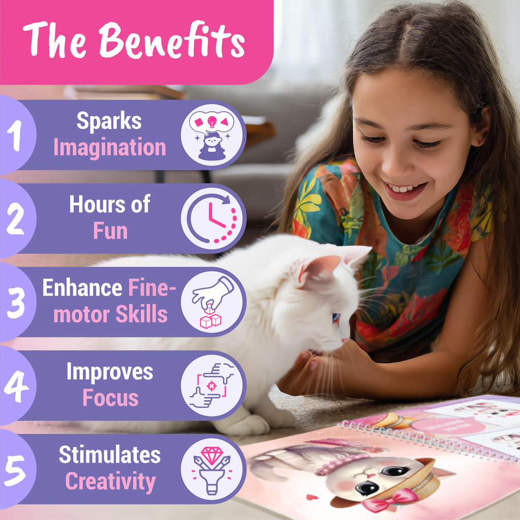 BSCOOL Sticker Dress Up Kitten - Kids Activity and Sticker Book with 270+ Reusable Stickers for Ages 5-8