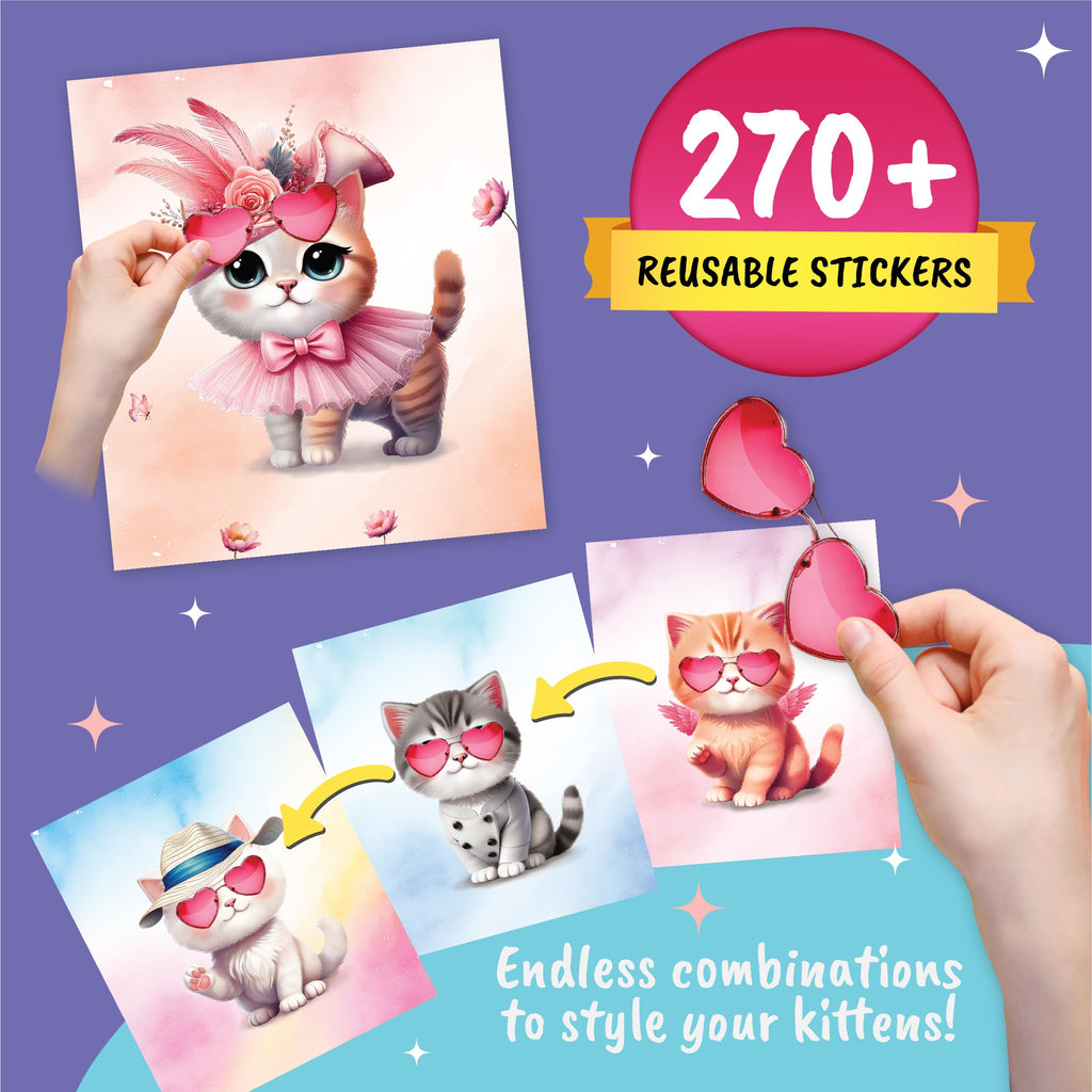 BSCOOL Sticker Dress Up Kitten - Kids Activity and Sticker Book with 270+ Reusable Stickers for Ages 5-8