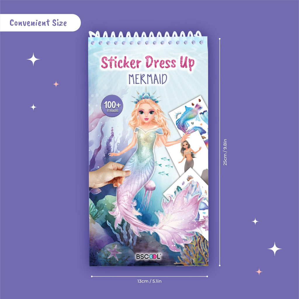 BSCOOL Sticker Dress Up Mermaid Book - Sticker Activity Book for Kids Ages 5+ - Learn Fashion Design with 100+ Stickers and Step-by-Step Guides
