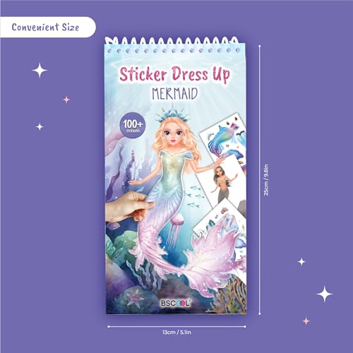 BSCOOL Sticker Dress Up Mermaid Book - Sticker Activity Book for Kids Ages 5+ - Learn Fashion Design with 100+ Stickers and Step-by-Step Guides