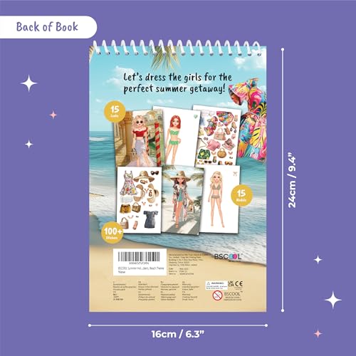 BSCOOL Summer Holiday Sticker Dress Up Book - 100+ Stickers, Step-by-Step Guides for Kids 5+