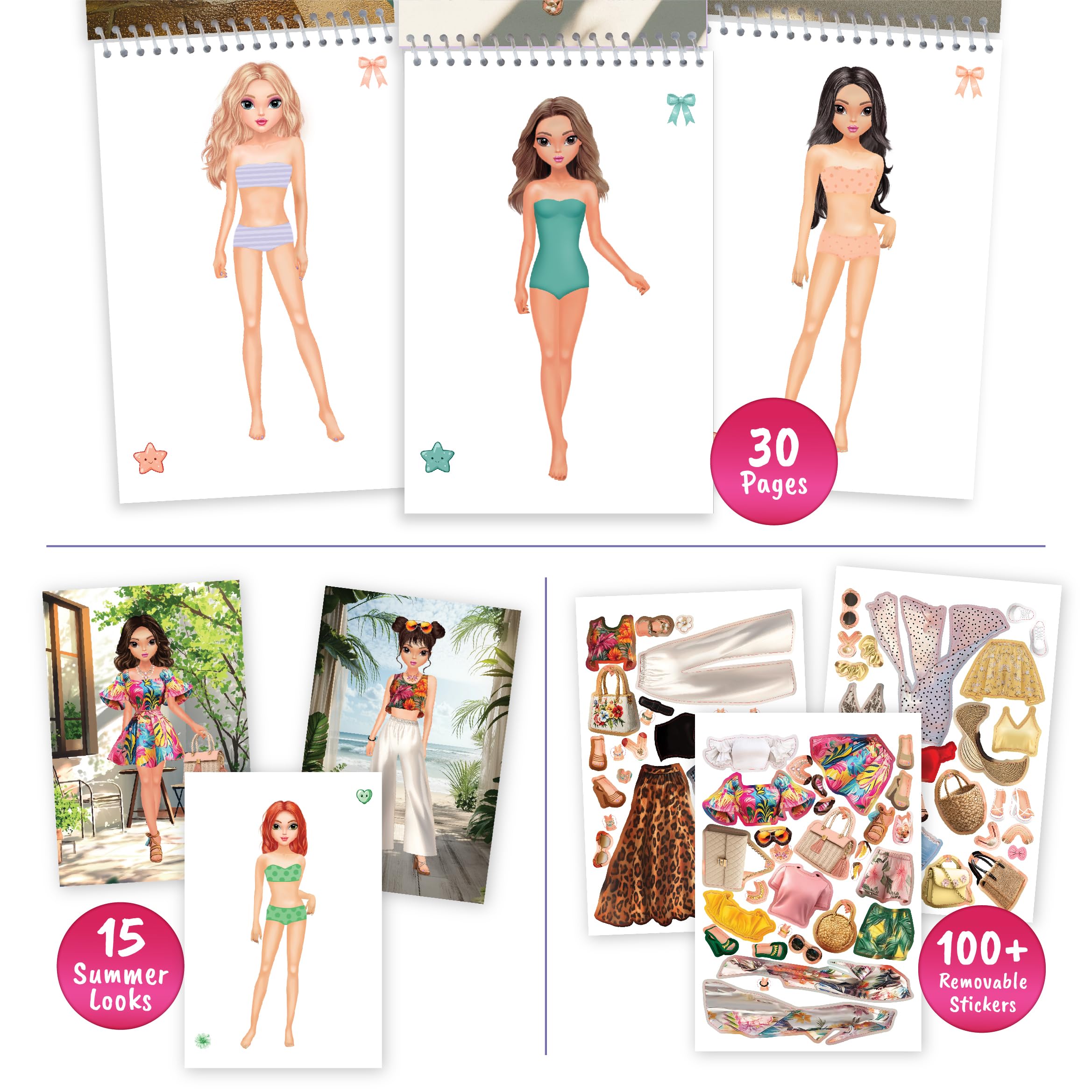 BSCOOL Summer Holiday Sticker Dress Up Book - 100+ Stickers, Step-by-Step Guides for Kids 5+
