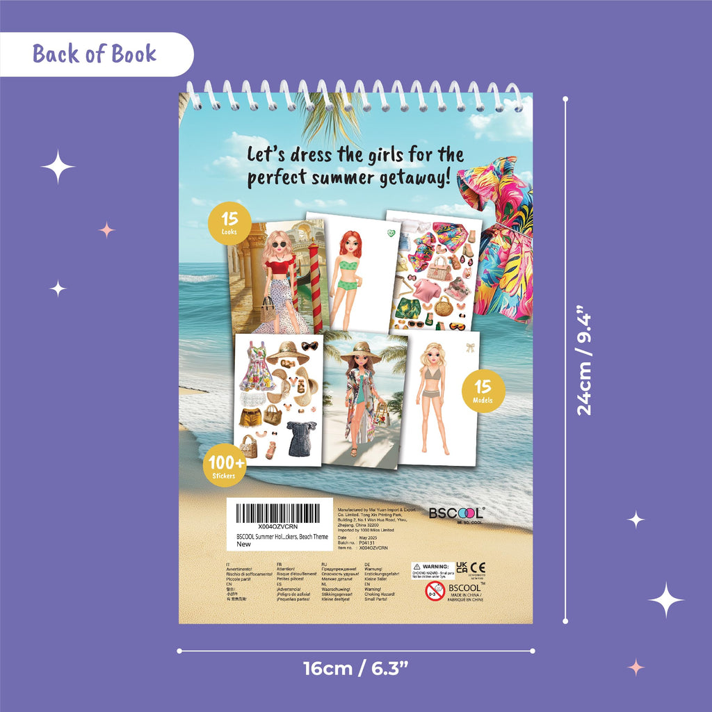 BSCOOL Summer Holiday Sticker Dress Up Book - 100+ Stickers, Step-by-Step Guides for Kids 5+