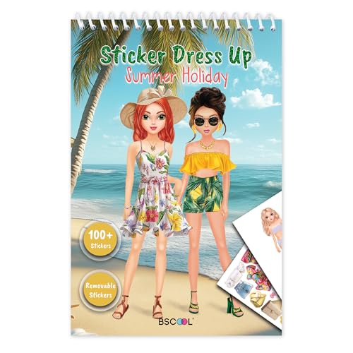 BSCOOL Summer Holiday Sticker Dress Up Book - 100+ Stickers, Step-by-Step Guides for Kids 5+