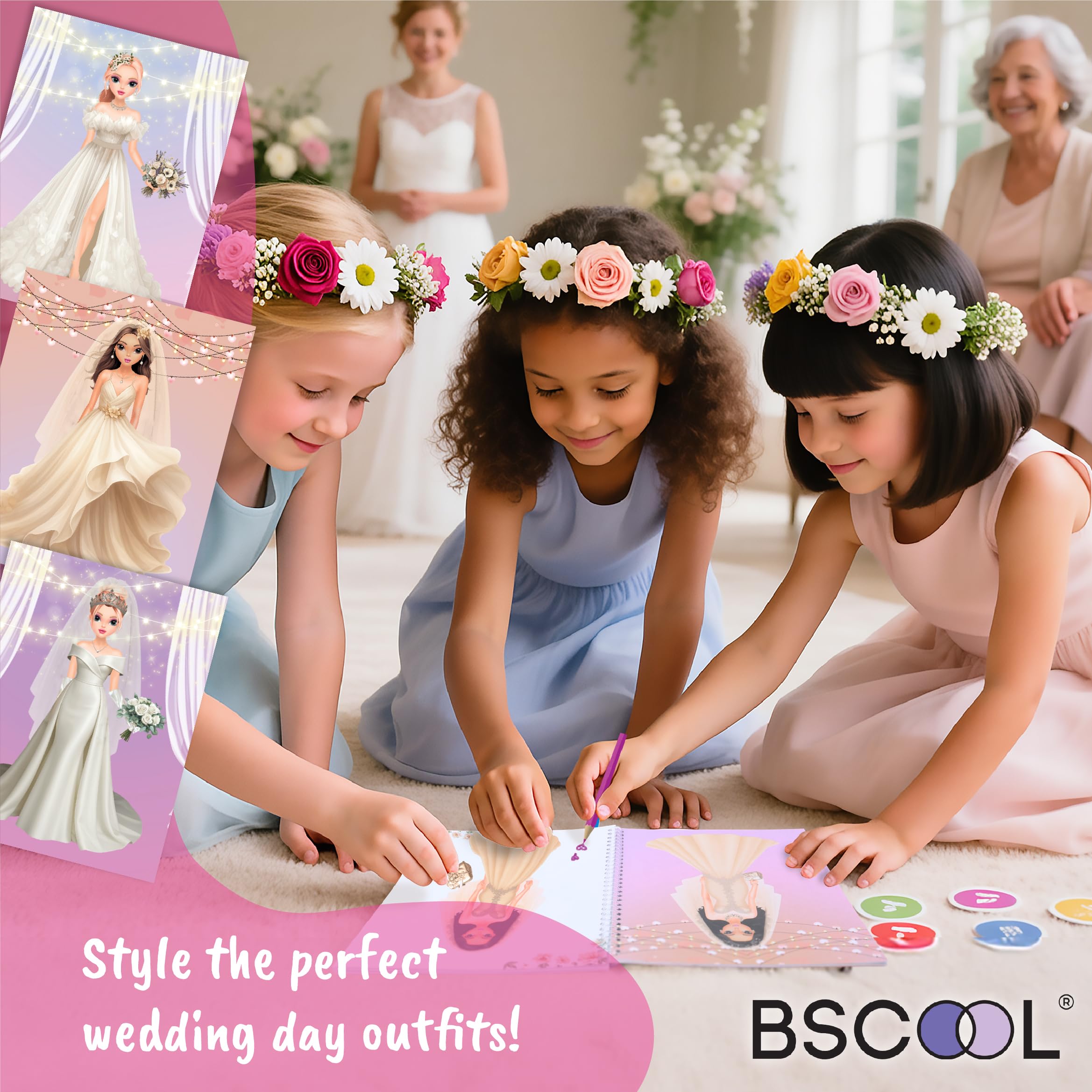BSCOOL Wedding Sticker Dress Up Book with Mermaid Kingdom - 200 Pieces Reusable Stickers for Kids Ages 5 and Up