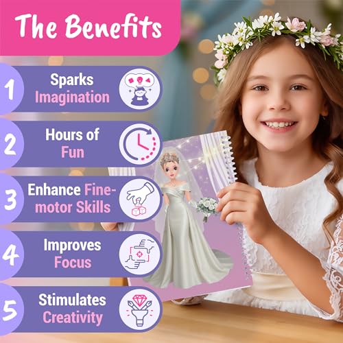 BSCOOL Wedding Sticker Dress Up Book with Mermaid Kingdom - 200 Pieces Reusable Stickers for Kids Ages 5 and Up
