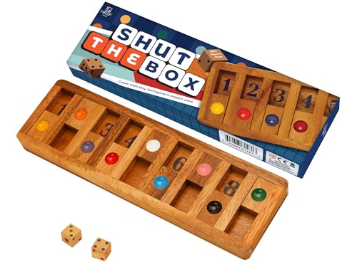 BSIRI Classic Shut The Box Game – Wooden 12-Number Dice Game for Travel & Math Fun