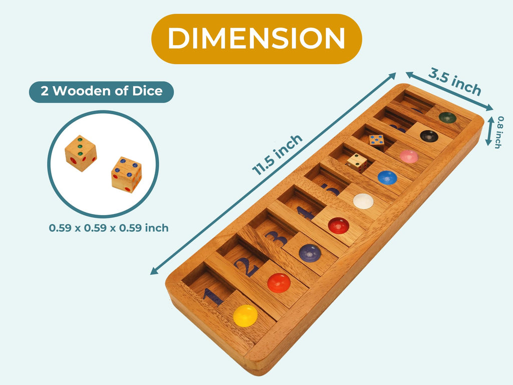 BSIRI Classic Shut The Box Game – Wooden 12-Number Dice Game for Travel & Math Fun