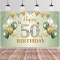 BTZO 50th Birthday Banner Sage Green Gold - 70x43 Inch Fabric Backdrop for Party Decorations