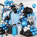 BTZO Blue Silver Black Balloon Arch Kit with Confetti Star Foil – 112-Piece Party Decor Set for Graduation, Baby Shower, Birthday, Anniversary & Retirement