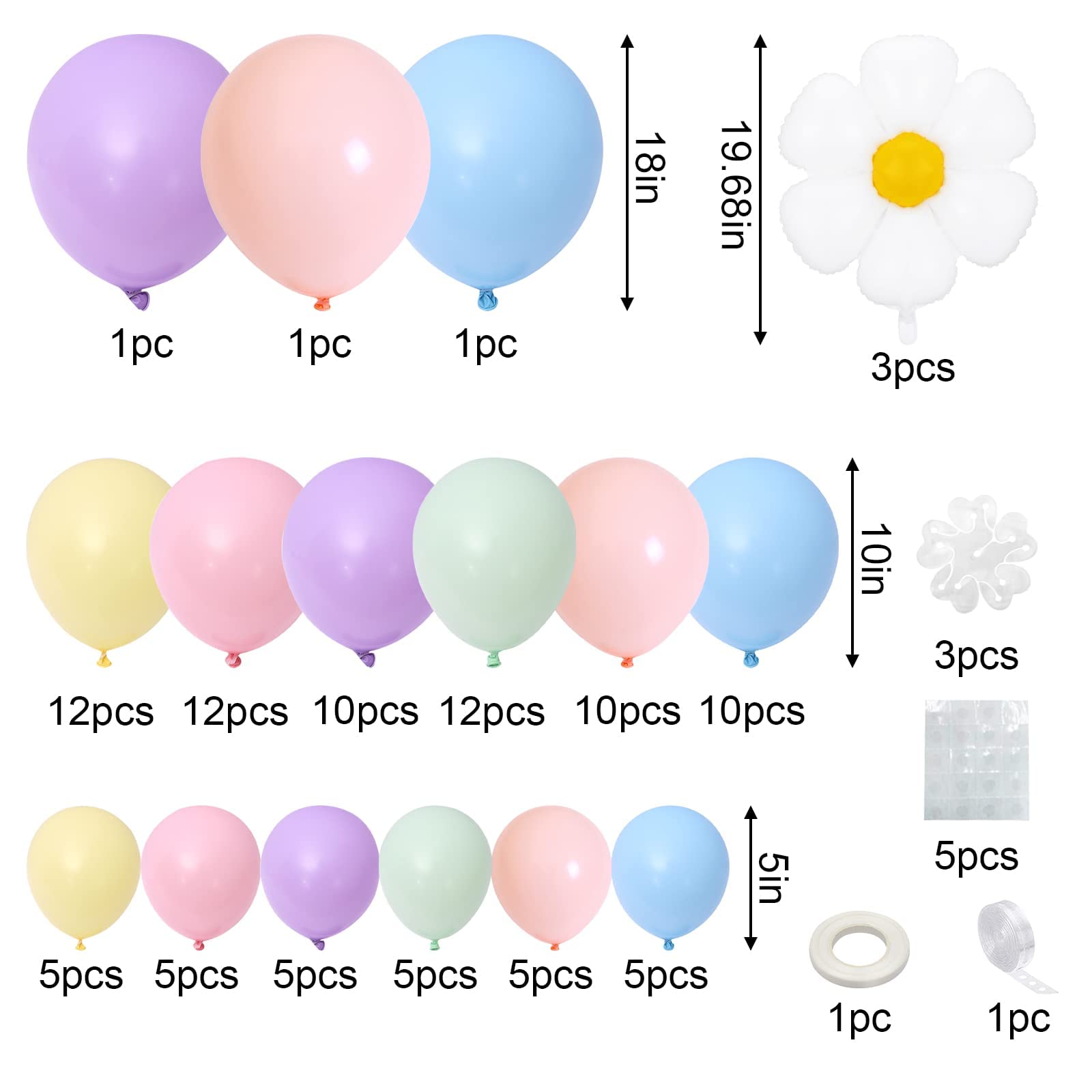BTZO Daisy Balloon Garland Arch Kit - 99 Pastel Macaron Latex Balloons for Boho Party Decor