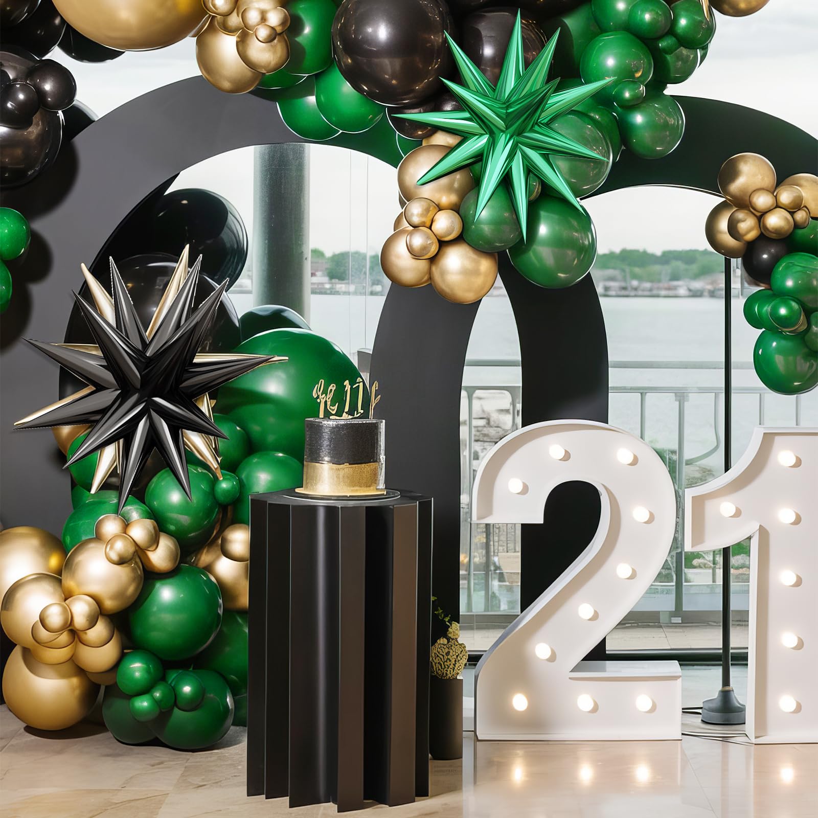 BTZO Green Black Gold Balloon Arch Kit – 104 Latex Balloons with Star Foils for Party Decorations