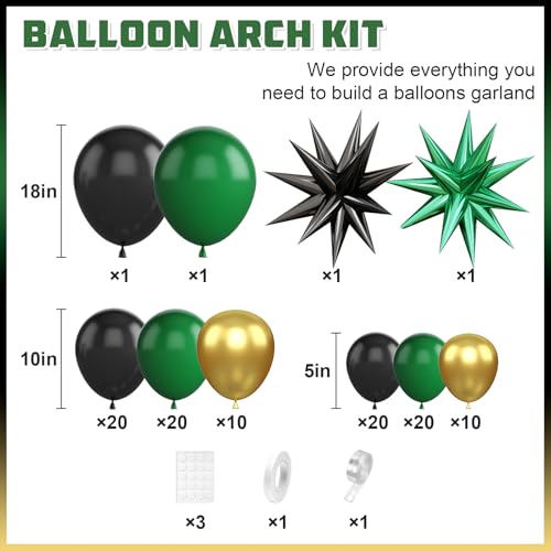 BTZO Green Black Gold Balloon Arch Kit – 104 Latex Balloons with Star Foils for Party Decorations