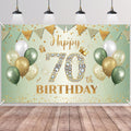BTZO Happy 70th Birthday Banner – Sage Green & Gold Polyester Backdrop for Men & Women