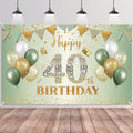 BTZO Sage Green Gold 40th Birthday Banner – Large Polyester Backdrop for Men Women Party Decorations