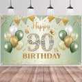 BTZO Sage Green Gold 90th Birthday Banner - Large Fabric Backdrop for Party