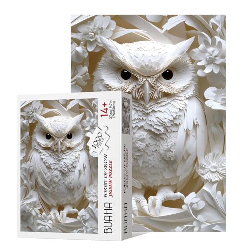 BUAHA 1000-Piece White Owl Jigsaw Puzzle – Challenging Nature Art for Adults