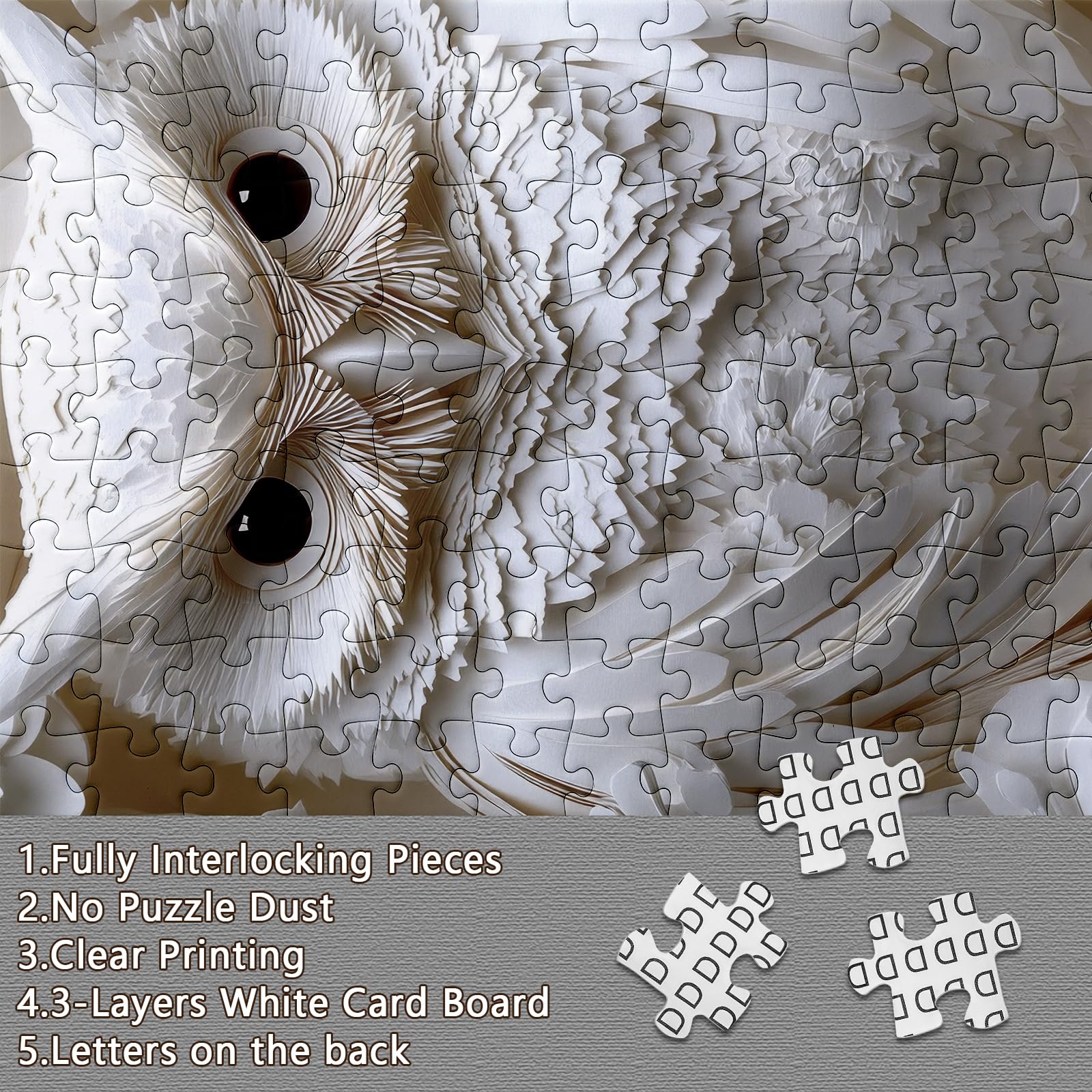 BUAHA 1000-Piece White Owl Jigsaw Puzzle – Challenging Nature Art for Adults