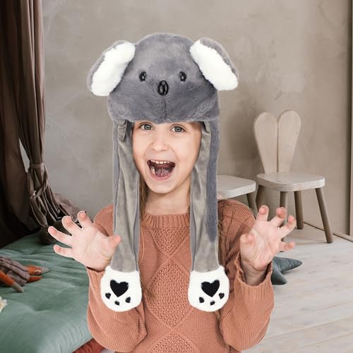 Bubblepompom Animal Hat with Moving Ears – Plush Dress-Up Hat for Kids, Press Paws to Flap Ears, Fun for Parties and Photos