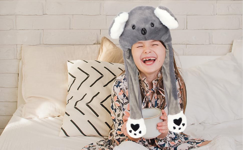 Bubblepompom Animal Hat with Moving Ears – Plush Dress-Up Hat for Kids, Press Paws to Flap Ears, Fun for Parties and Photos