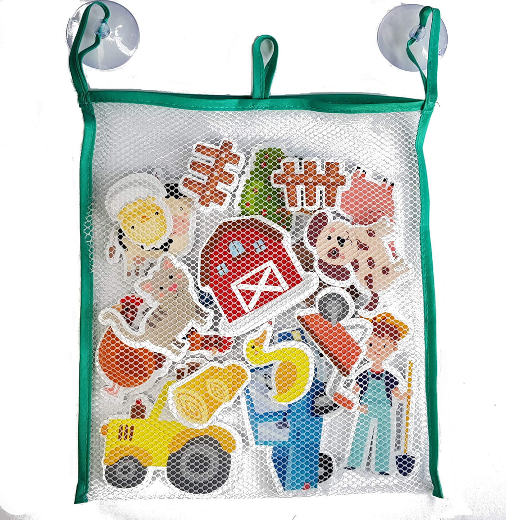 Buddy & Barney Farm Bath Time Stickers – 19 Soft Waterproof Stickers with Storage Bag for Toddlers