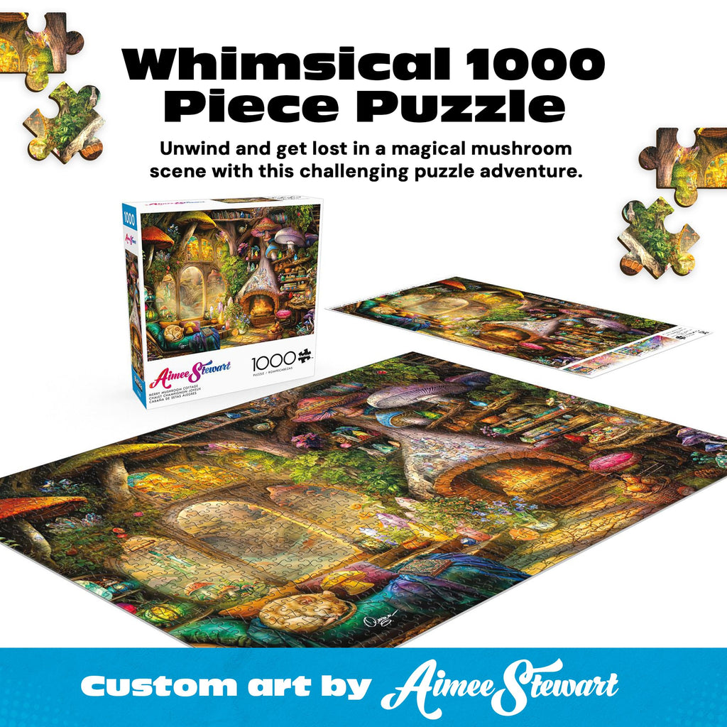 Buffalo Games 1000 Piece Jigsaw Puzzle: Aimee Stewart's Merry Mushroom Cottage – Fantasy Art for Adults
