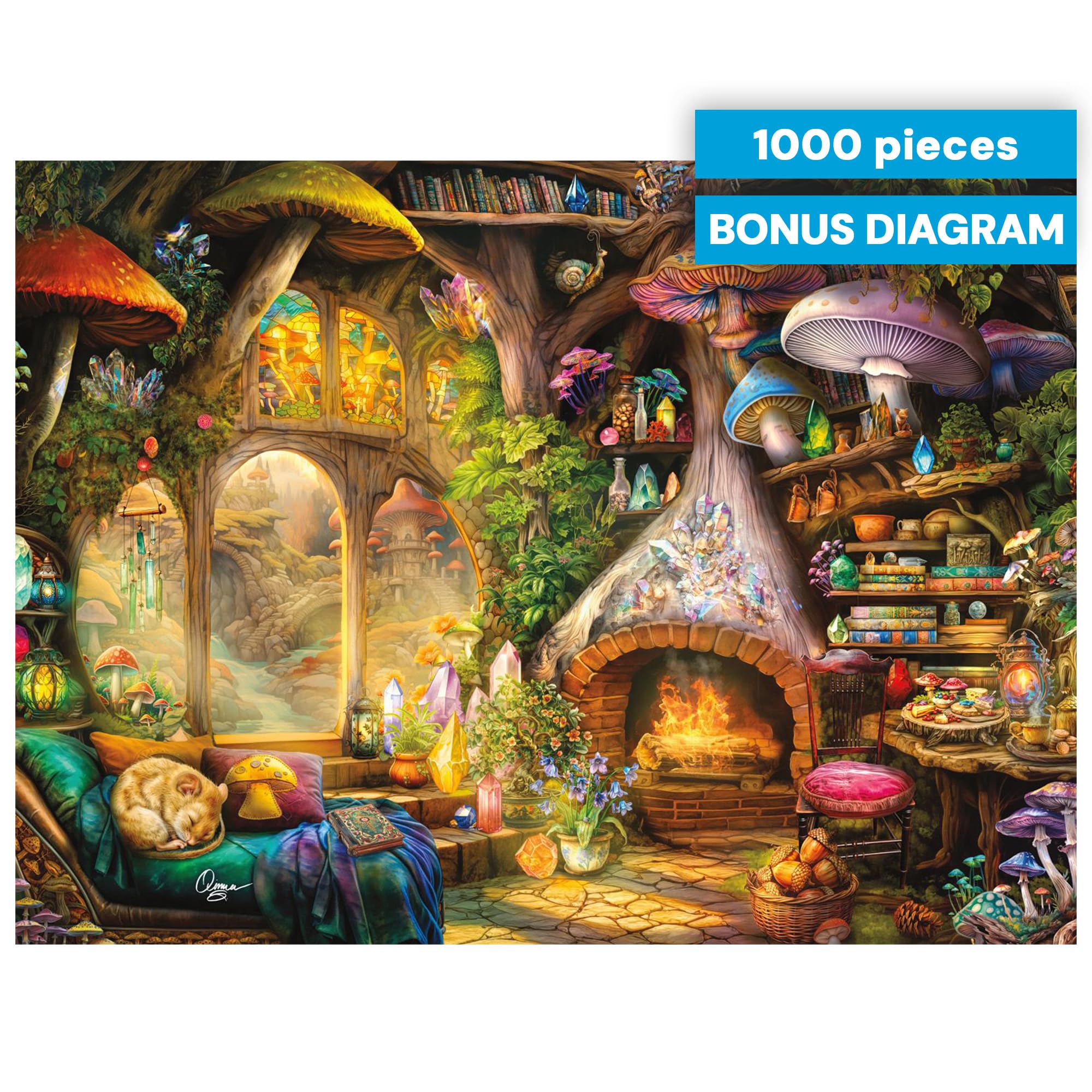 Buffalo Games 1000 Piece Jigsaw Puzzle: Aimee Stewart's Merry Mushroom Cottage – Fantasy Art for Adults