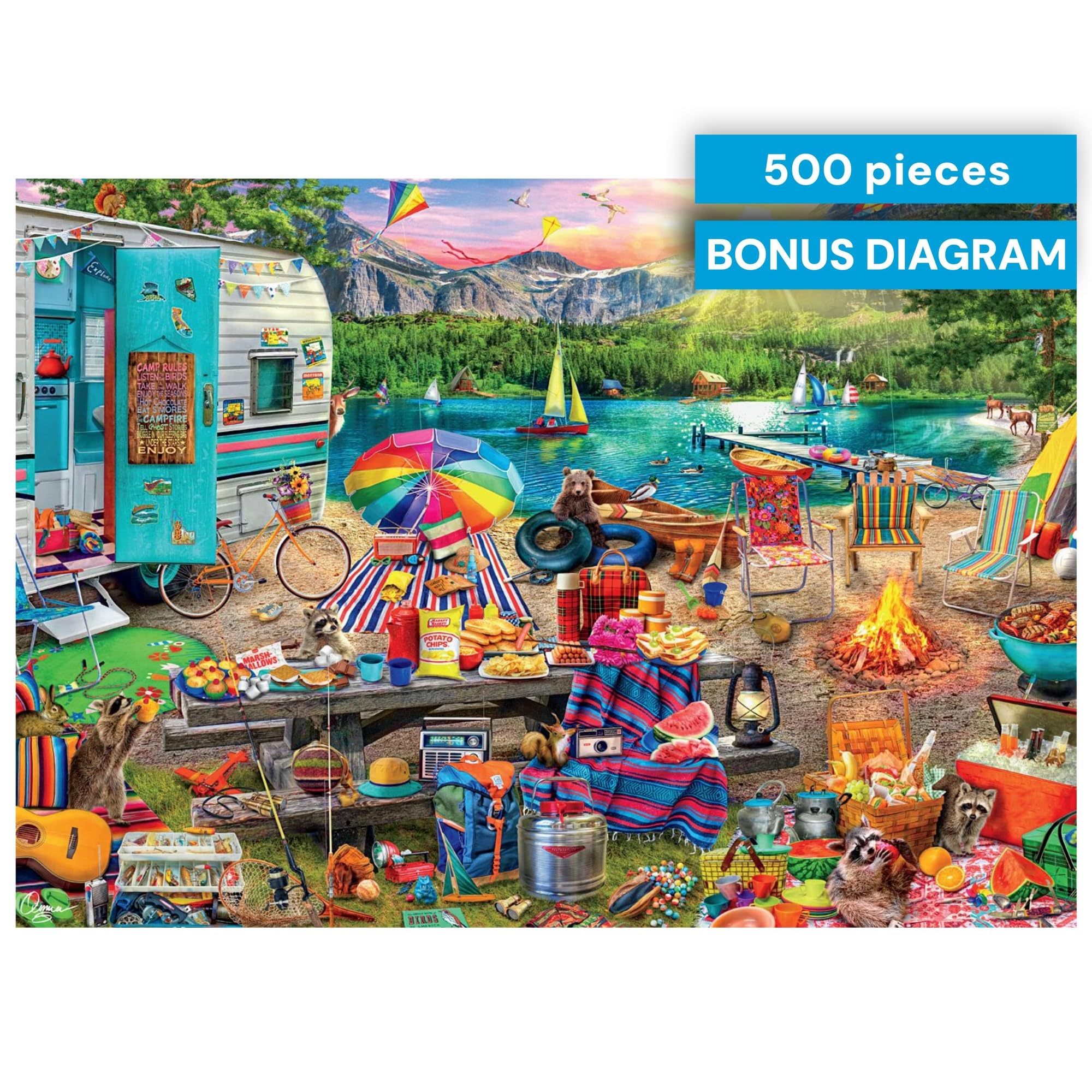 Buffalo Games Aimee Stewart Family Campsite Look Closer 500 Piece Jigsaw Puzzle
