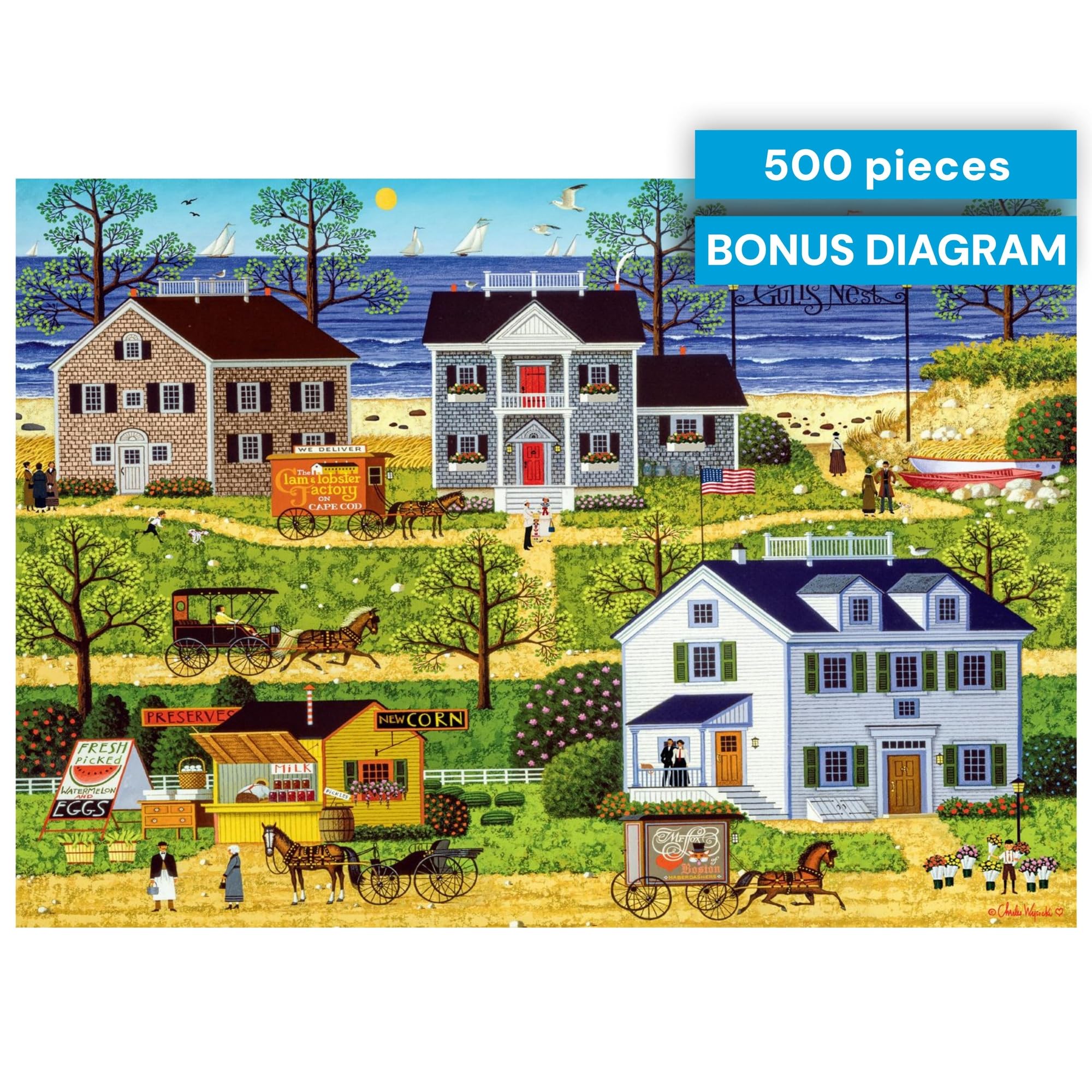 Buffalo Games Charles Wysocki Gulls Nest 500-Piece Jigsaw Puzzle – Seaside Americana Art for Adults