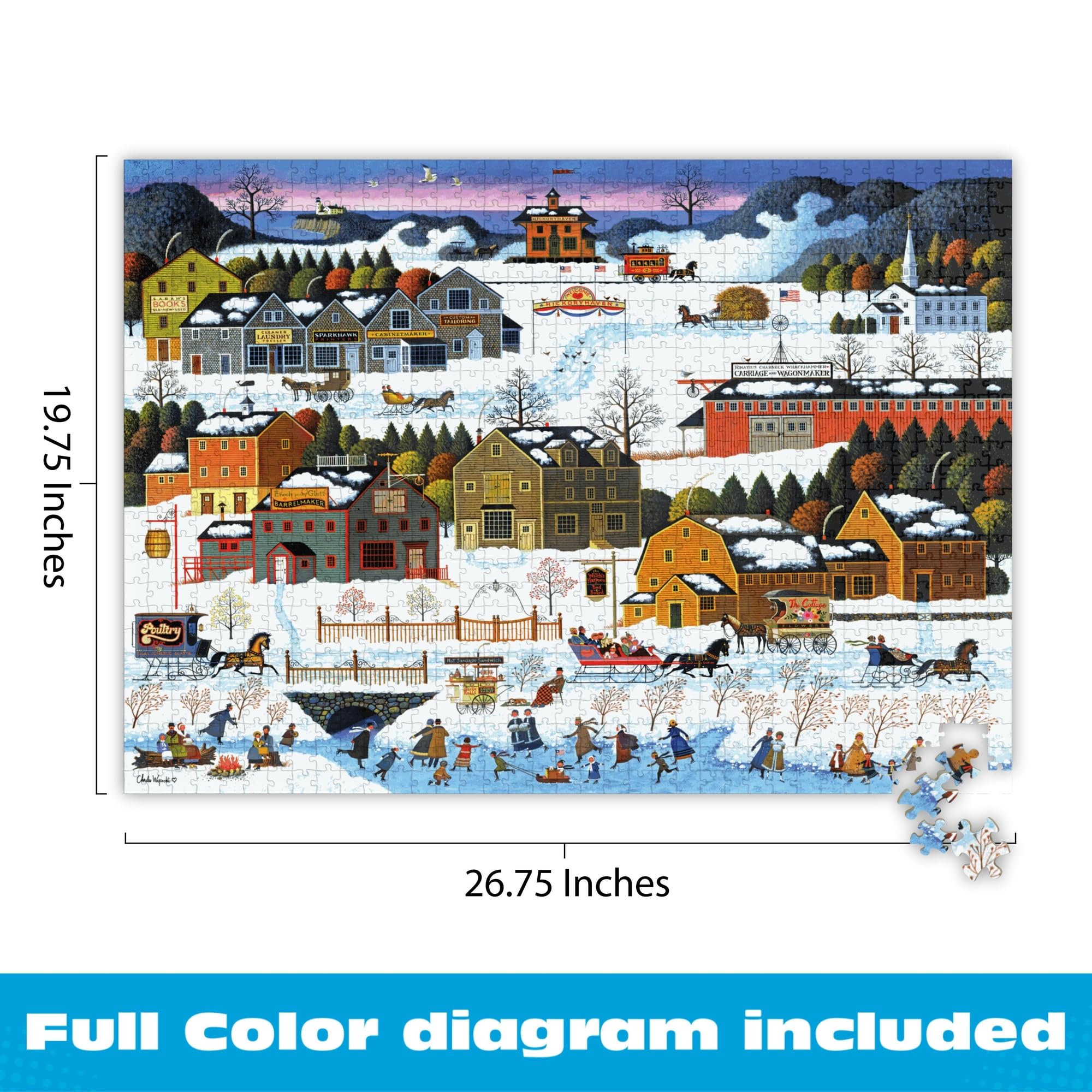 Buffalo Games Charles Wysocki Hickory Haven Canal 1000-Piece Jigsaw Puzzle – Winter Village Scene, Precision-Cut, with Poster, Ages 14+