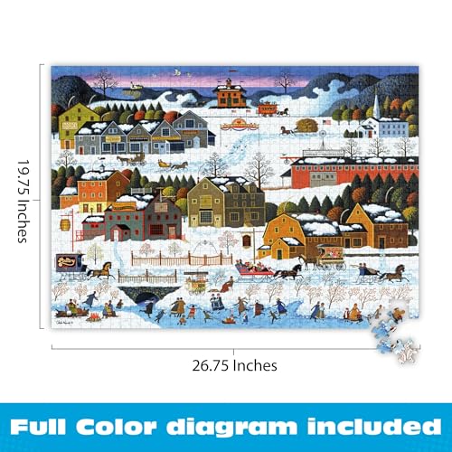 Buffalo Games Charles Wysocki Hickory Haven Canal 1000-Piece Jigsaw Puzzle – Winter Village Scene, Precision-Cut, with Poster, Ages 14+