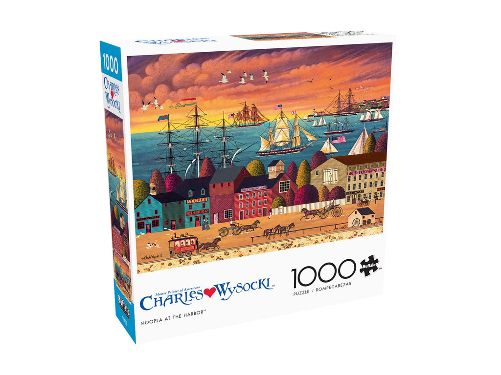Buffalo Games Charles Wysocki Hoopla at the Harbor 1000 Piece Jigsaw Puzzle – Lively Harbor Scene, Includes Poster, 26.75 x 19.75 Inches