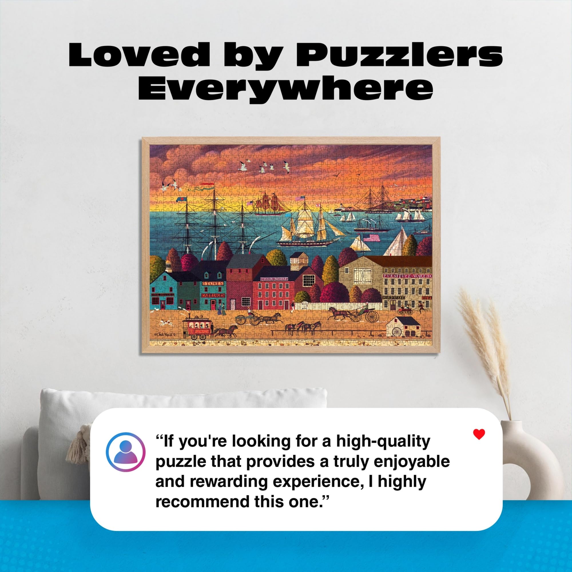 Buffalo Games Charles Wysocki Hoopla at the Harbor 1000 Piece Jigsaw Puzzle – Lively Harbor Scene, Includes Poster, 26.75 x 19.75 Inches