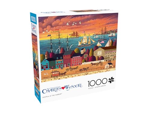 Buffalo Games Charles Wysocki Hoopla at the Harbor 1000 Piece Jigsaw Puzzle – Lively Harbor Scene, Includes Poster, 26.75 x 19.75 Inches