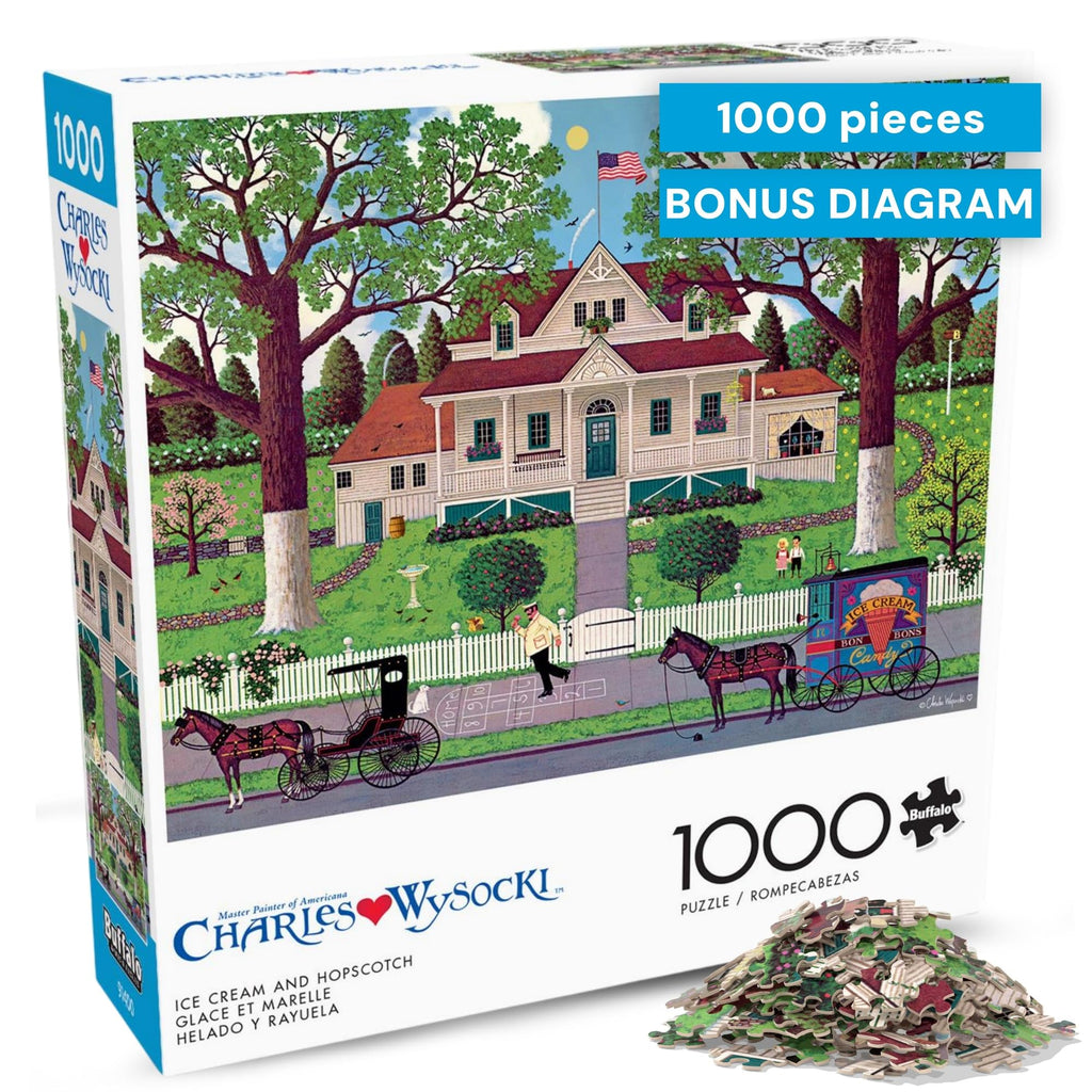 Buffalo Games Charles Wysocki Ice Cream & Hopscotch 1000-Piece Jigsaw Puzzle - Americana Art, Bonus Poster